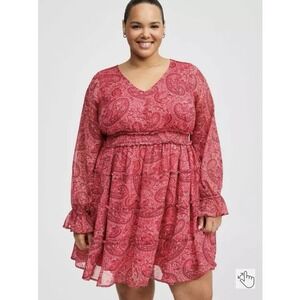 Torrid Paisley Lurex Chiffon Tiered Mini Dress – Size 3 – Pink